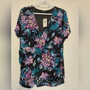 Torrid Floral Mesh Blouse Size 2 (2X) NWT Surplice Stretch Top